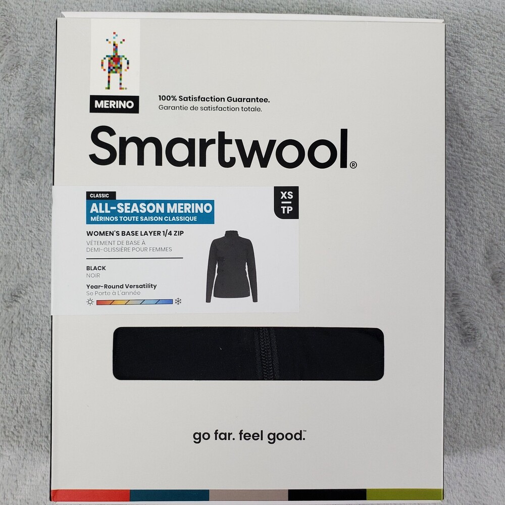 SmartWool Base Layer 1/4 Zip Shirt Women XS Extra Small Black All Season Merino